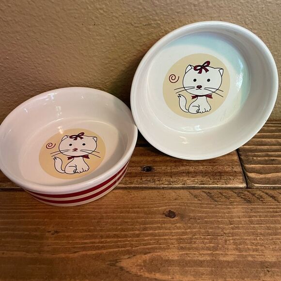 CUTE Cat Food Bowls Target Corporation Striped Vintage Side set of 2! - Picture 2 of 15